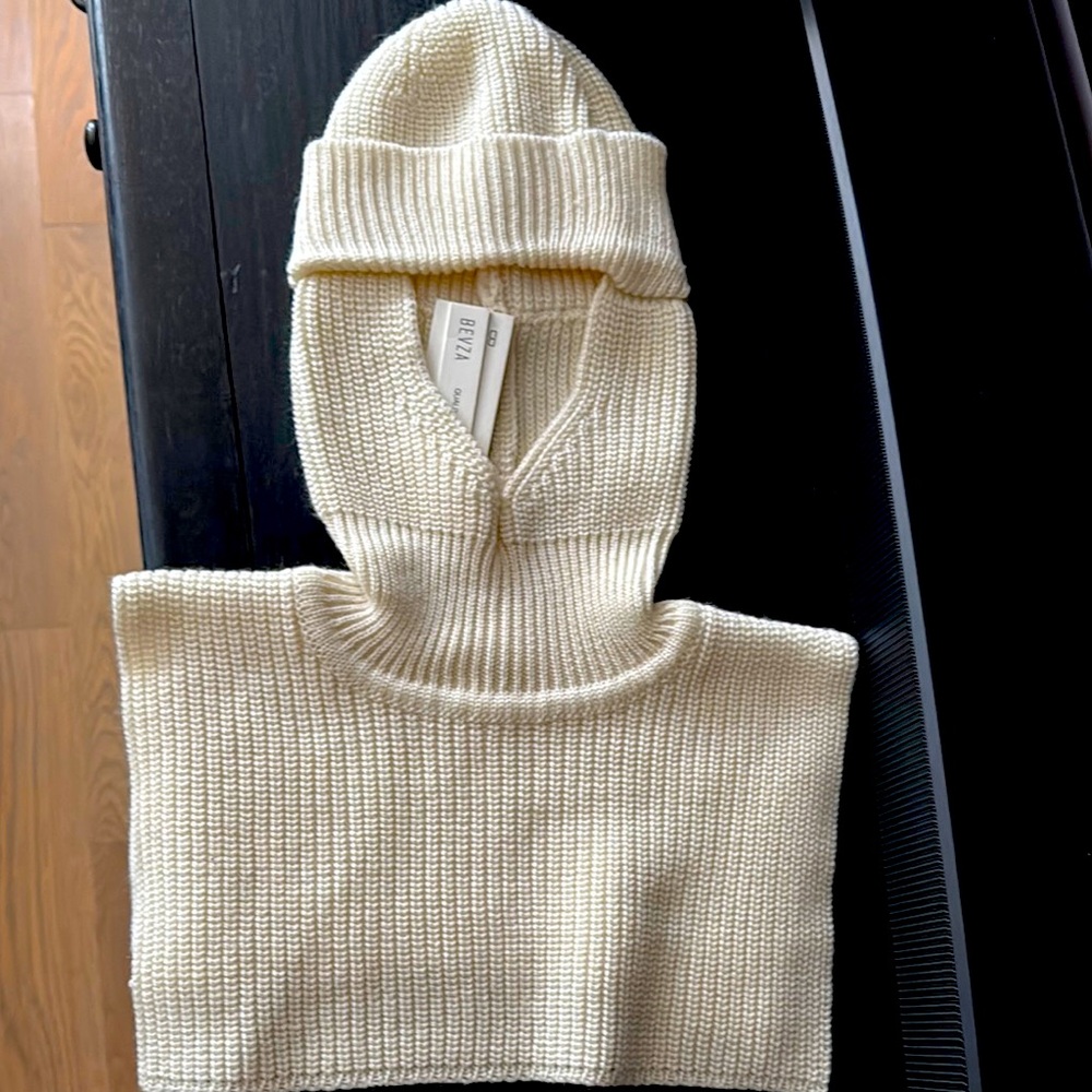 BEVZA Balaclava Cream Knit Hooded hat with tags